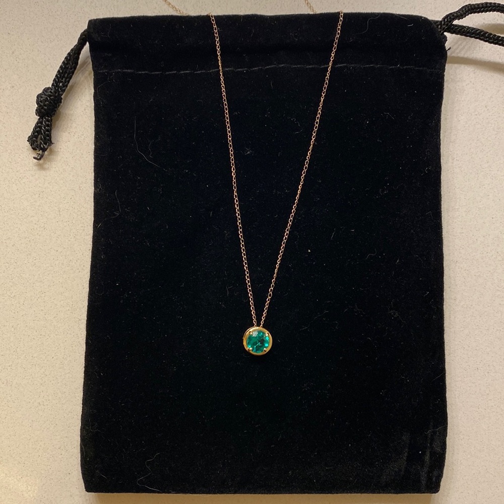 14k Solid Gold Emerald Pendant Necklace
